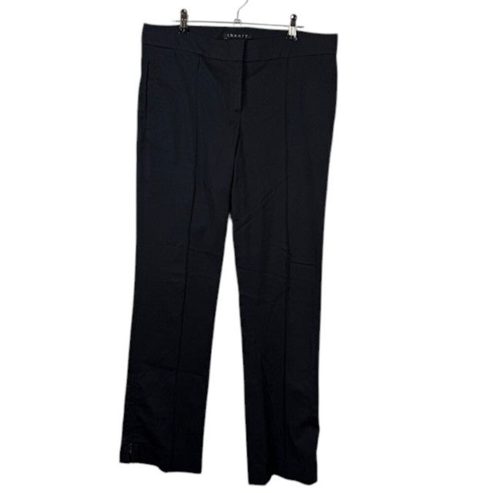 Theory Black Straight Leg Zipper Cuff Front Seam Stretch Trousers Black Size 8